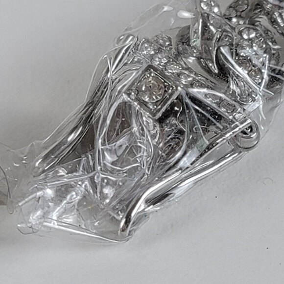 Vintage Crystal Curb Chain Link Necklace Silver-Tone 19 In Safety Box Clasp - Picture 6 of 9